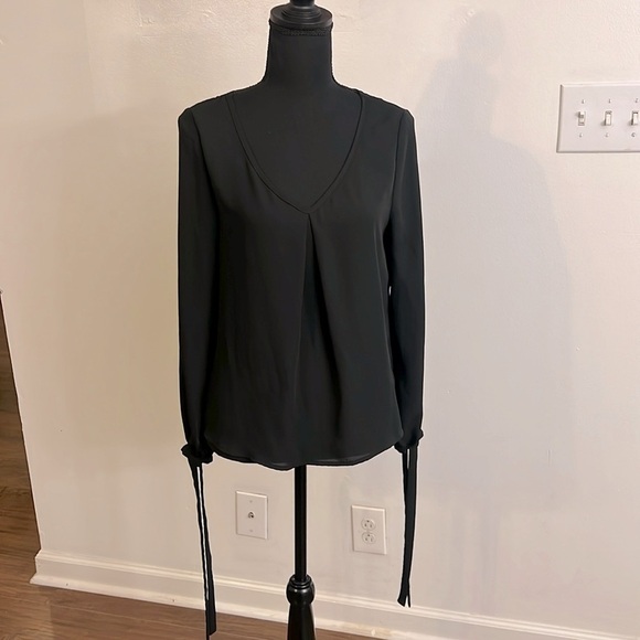 Shein Semi-Sheer Black Blouse Blouse w/Sleeve Ties Into Bows at Ends, Sz.XS. - Picture 1 of 10